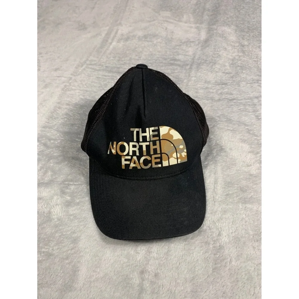 The North Face 110 Flexfit Trucker Hat Black Camo Logo Snapback Cap One